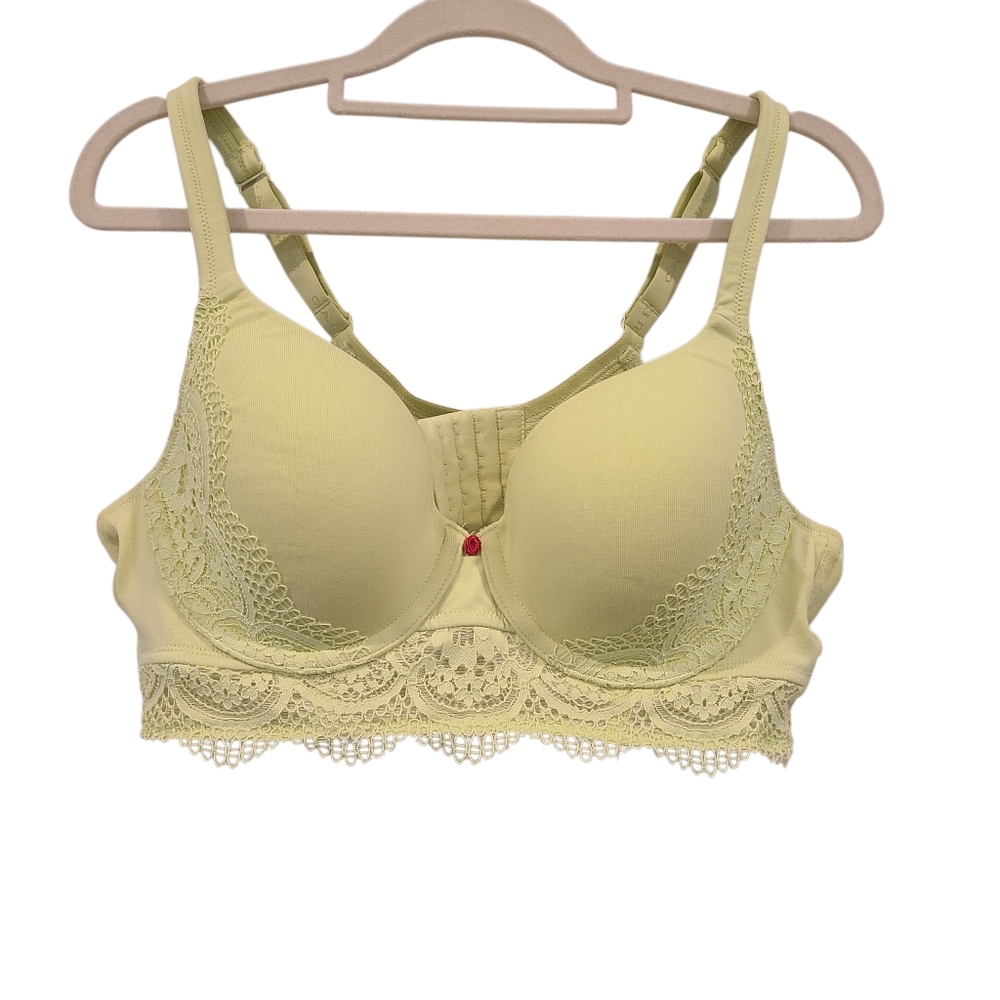 Lane Bryant Cacique Lime Green Lace Long Line Lightly Lined T Shirt Bra
